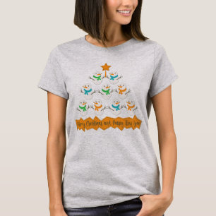 Camiseta pirâmide de árvore de Natal feita de bonecos de ne
