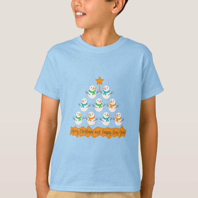 Camiseta Pirâmide de árvores de Natal feita de neve do xmas (Frente)