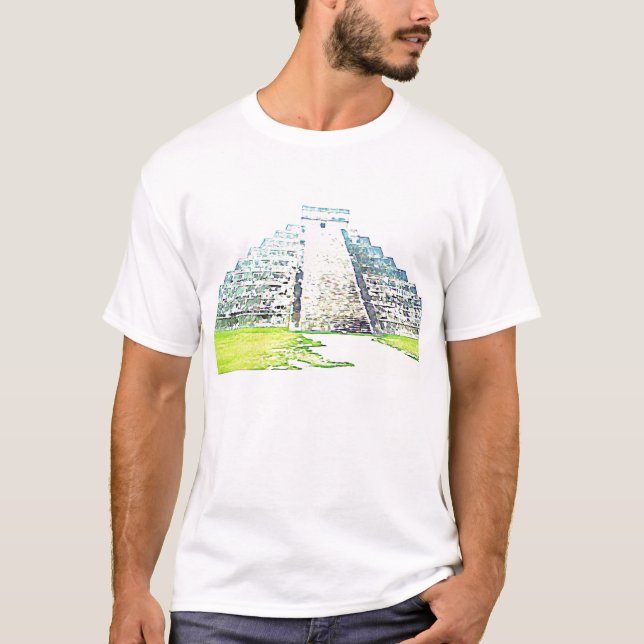 Camiseta Pirâmide do design da aguarela de Chichen Itza (Frente)