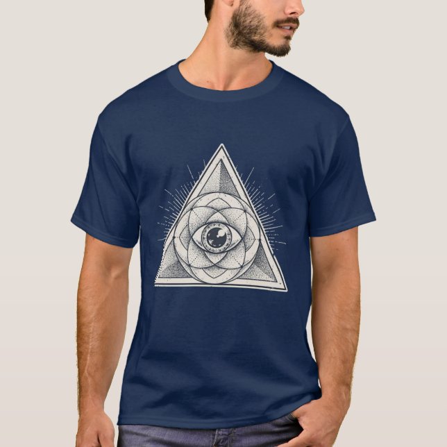 Camiseta Pirâmide do Olho que Tudo Vê geometria símbolo Ill (Frente)