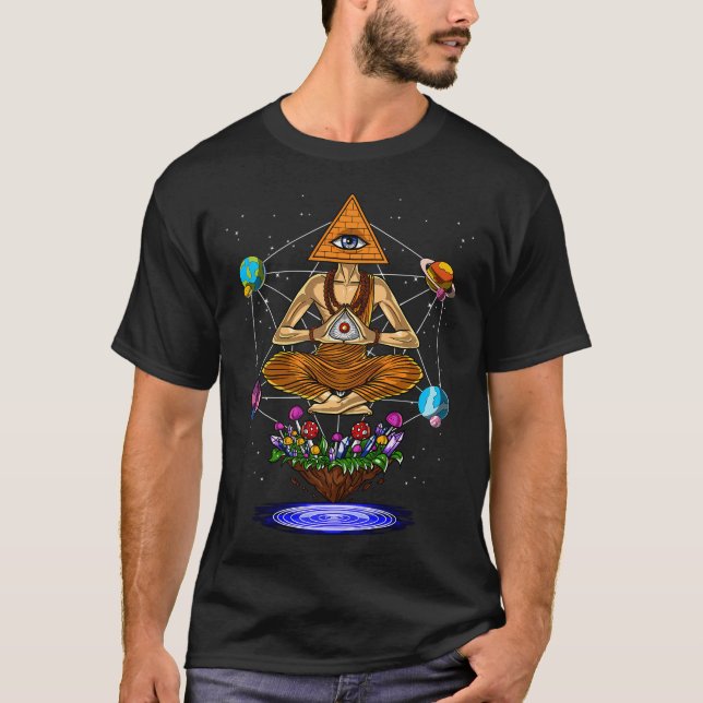 Camiseta Pirâmide Psicodélica de Buda (Frente)