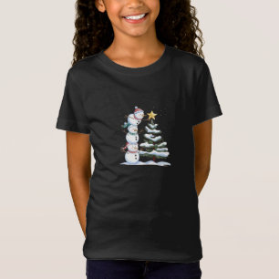 Camiseta "Pirâmide Snowman Decorando a Árvore de Natal"