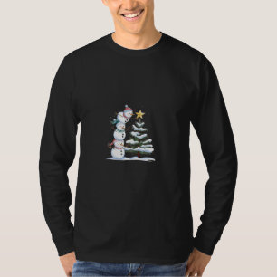 Camiseta "Pirâmide Snowman Decorando a Árvore de Natal"