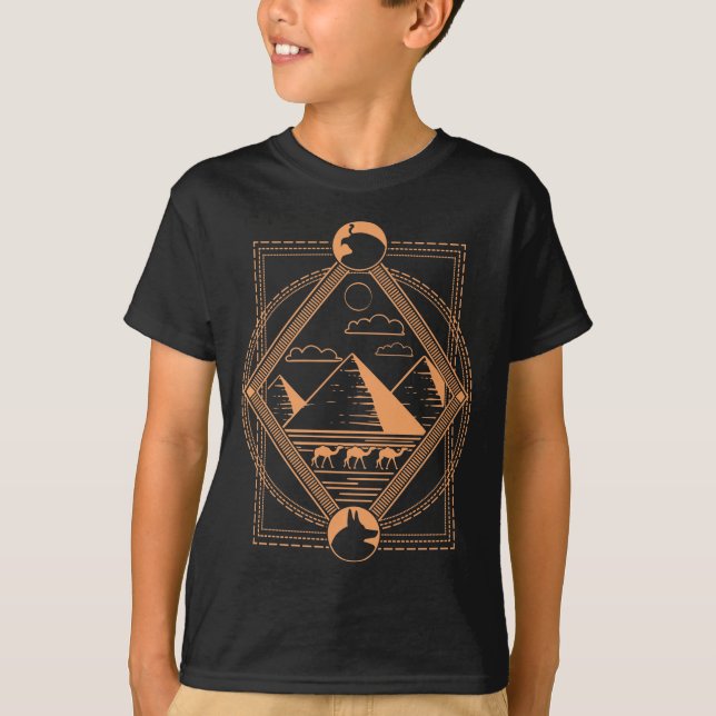 Camiseta Pirâmides Egípcias Camelos Anubis Horus Geometria (Frente)