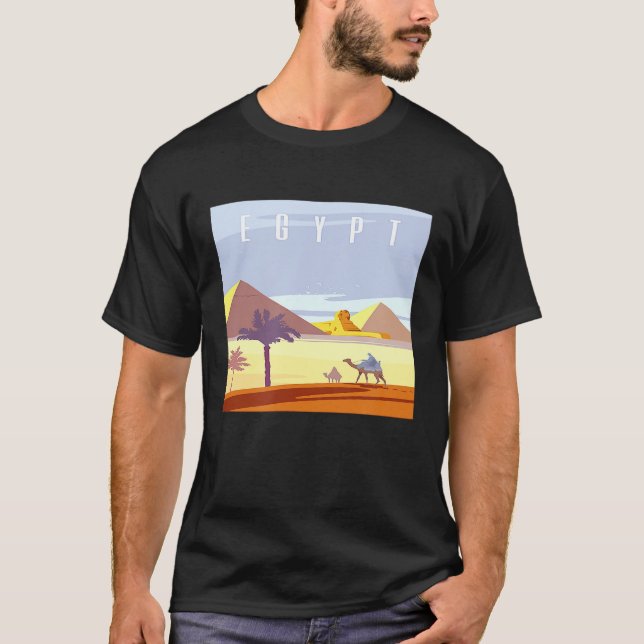 Camiseta Pirâmides Egípcias Desertam Deco de Arte de Camel (Frente)