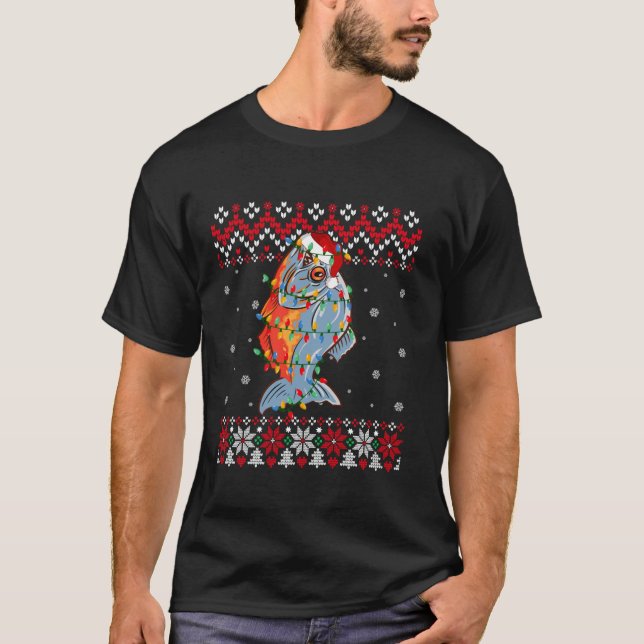 Camiseta Piranhas Fish Santa Hat Men Mulheres Cristo Feio (Frente)