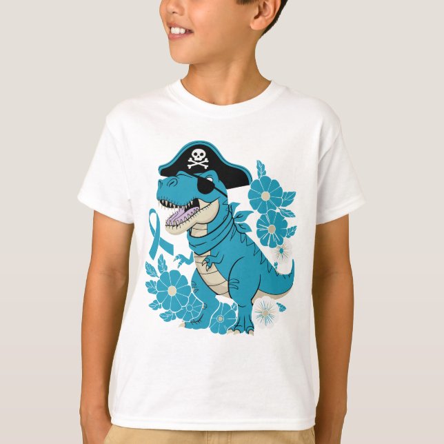 Camiseta Pirata Azul-Rex Pirata-Floral Pirata Dinossauro (Frente)