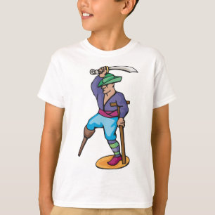 Camiseta Pirata com Perna de Pau e Espada