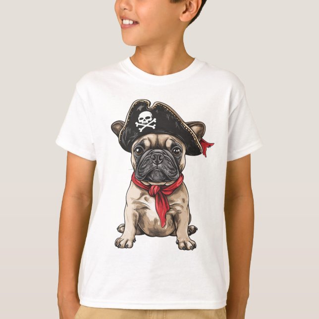 Camiseta Pirata - Crânio do Bulldog Francês (Frente)