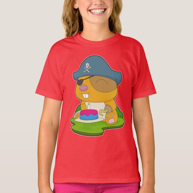 Camiseta Pirata de Aniversário de Hamster (Frente)