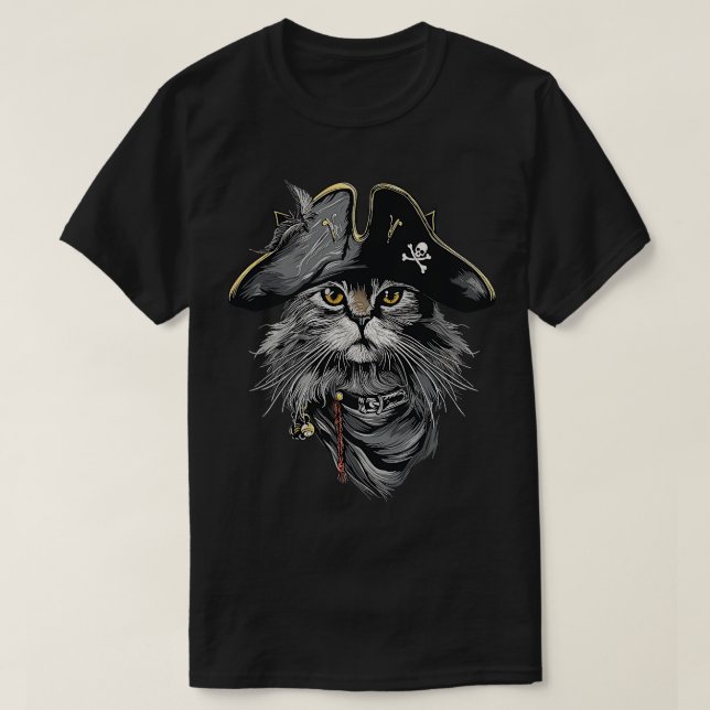 Camiseta Pirata De Gato Fala Como Um Pirata (Frente do Design)