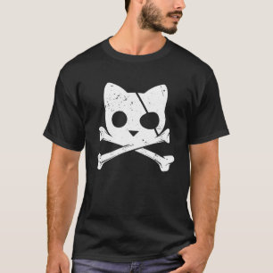 Camiseta Pirata Gato Crânio e Crossbones Homens Mulheres ou