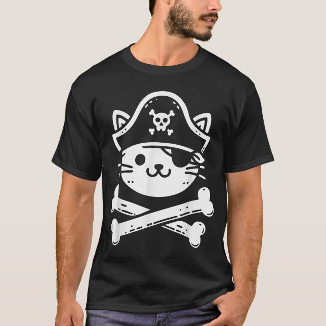 Camiseta Pirata Gato Crossbones Gato Gato-Penteado Gato Gat (Frente)