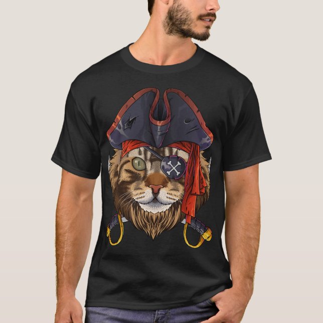 Camiseta Pirata Maine Coon Jolly Roger Halloween Costume Cr (Frente)