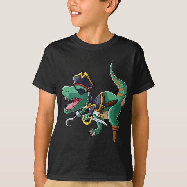Camiseta Pirata T-Rex Gift Boys Raparigas Dinossauro Pirata (Frente)