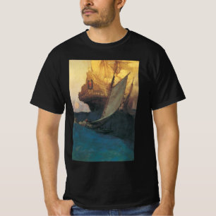 Camiseta Pirata Vintage, Ataque a um Galeão por Howard Pyle