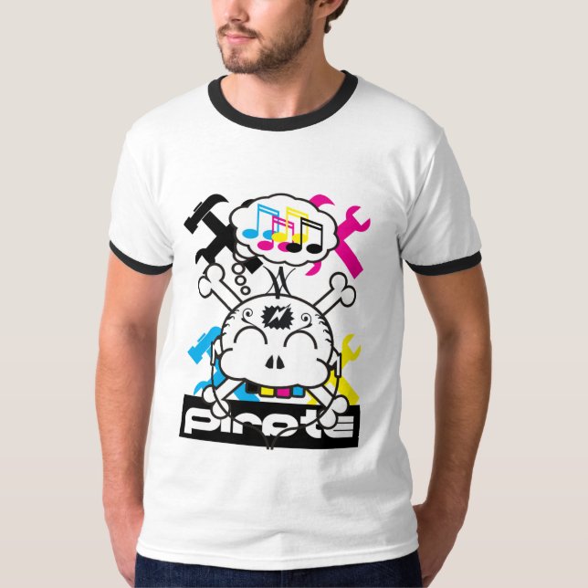 Camiseta piratas do processo de 4 cores (Frente)