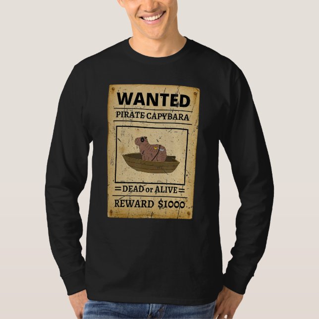 Camiseta Pirate Capybara Wanted Poster Capybara For Kids (Frente)
