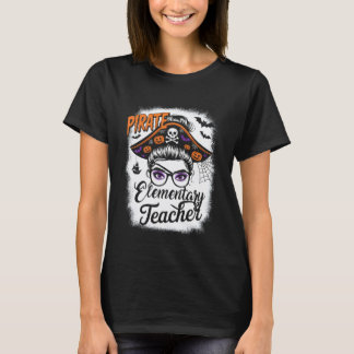 Camiseta Pirate Elementary Teacher Messy Bun Women Girls Ha