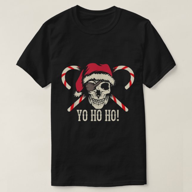Camiseta Pirate Santa Skull Yo Ho Ho Design (Frente do Design)