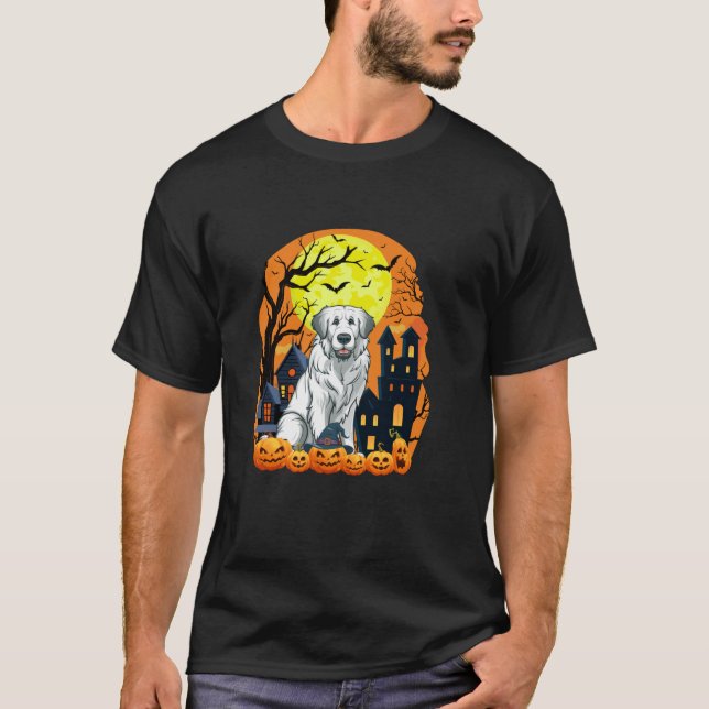 Camiseta Pirenéus excelentes Cachorros Com Pumpkins Engraça (Frente)