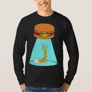Camiseta Pires engraçados de hambúrguer sendo abduzidos por