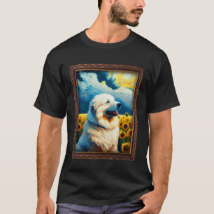 Camiseta Pirinéus excelentes Pintando Flor de Girassol Mãe