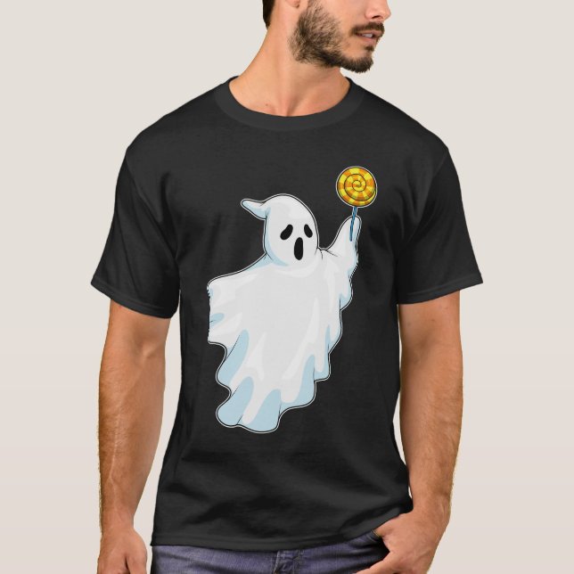 Camiseta Pirulito de Halloween de Fantasma (Frente)