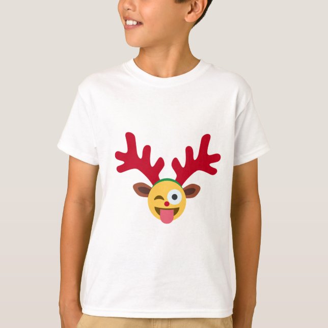 Camiseta piscar os olhos emoji de renas do xmas (Frente)