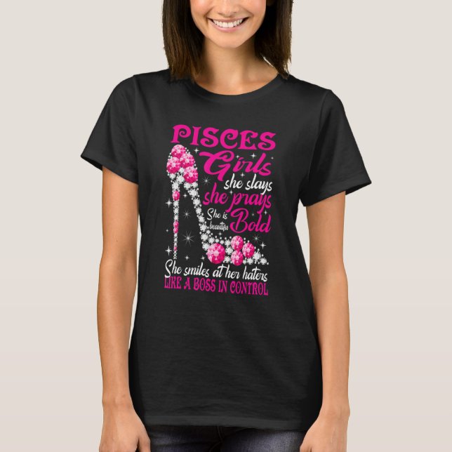 Camiseta Pisces Girl Like a Boss in Control diamond shoes F (Frente)