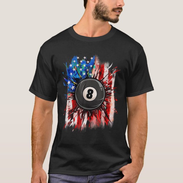 Camiseta Piscina Billiards 4 de julho Men USA American Flag (Frente)