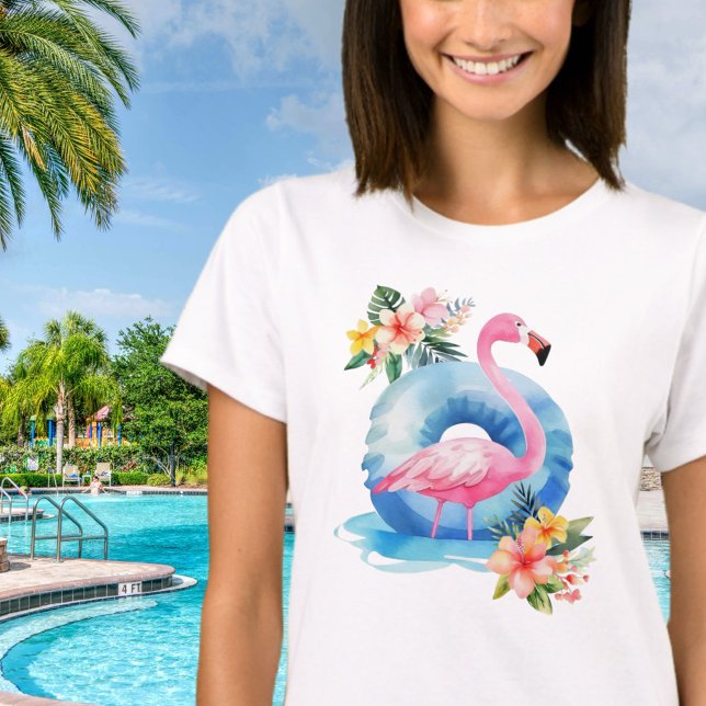 Camiseta Piscina de Verão Flamingo (Criador carregado)