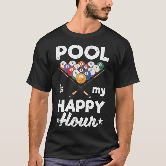 Camiseta Piscina É Minha Hora Feliz Jogador Bilhar Billard  (Frente)