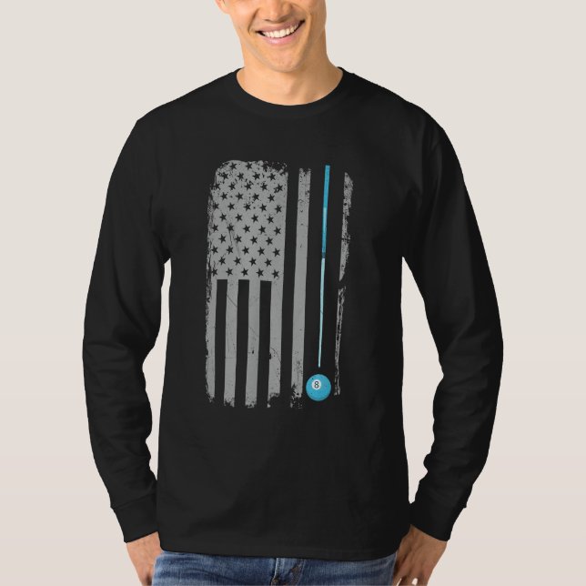 Camiseta Piscina Stick Billiards 8 Ball U Bandeira American (Frente)