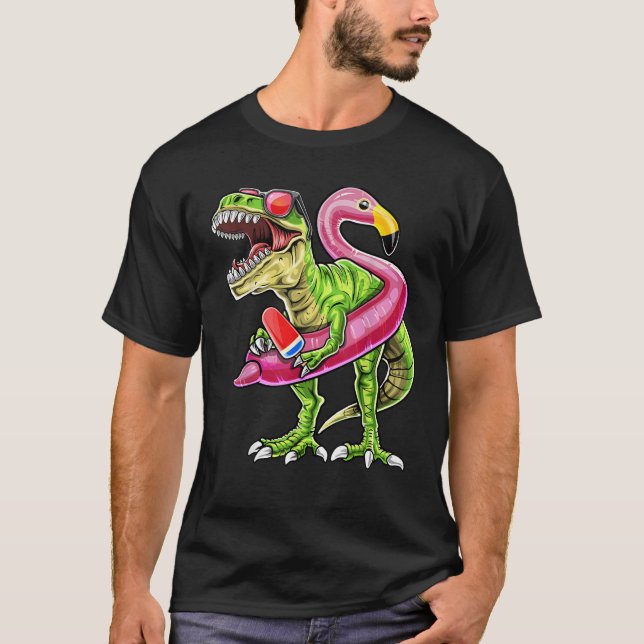 Camiseta Piscina T Rex Dinosaur Flamingo Float Summer Gi (Frente)
