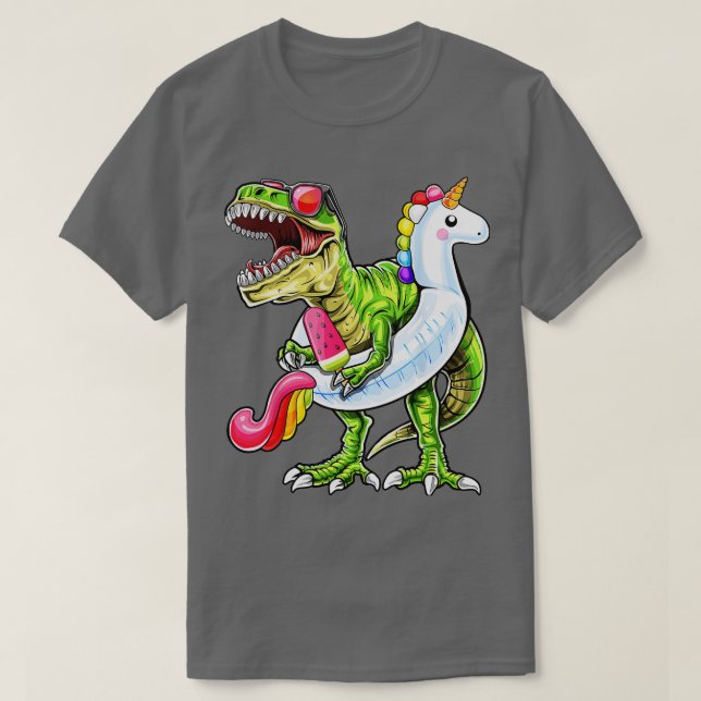 Camiseta Piscina T Rex Dinossaur Unicorn Float Summer Shi (Frente do Design)