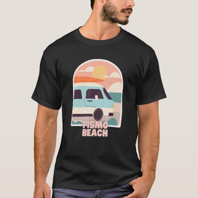 Camiseta Pismo Beach Retro Pastel Colors Sun & Surfing Van (Frente)
