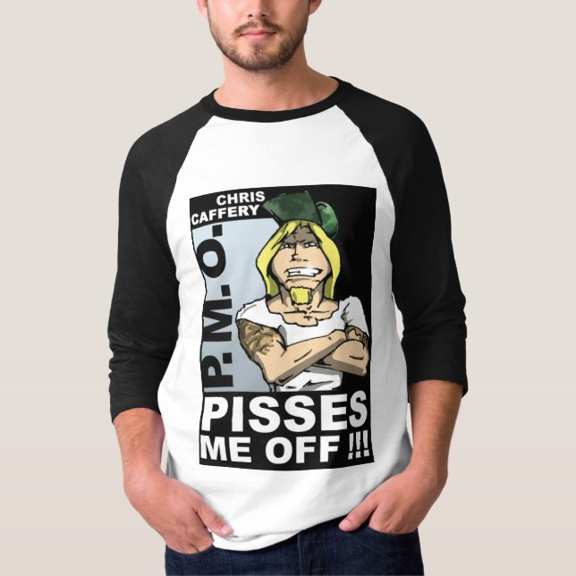 Camiseta Pissa-me do Adulto 3/4 Capa Raglan T-Shirt (Frente)