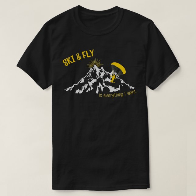 Camiseta Pista de esqui parapente nas montanhas (Frente do Design)