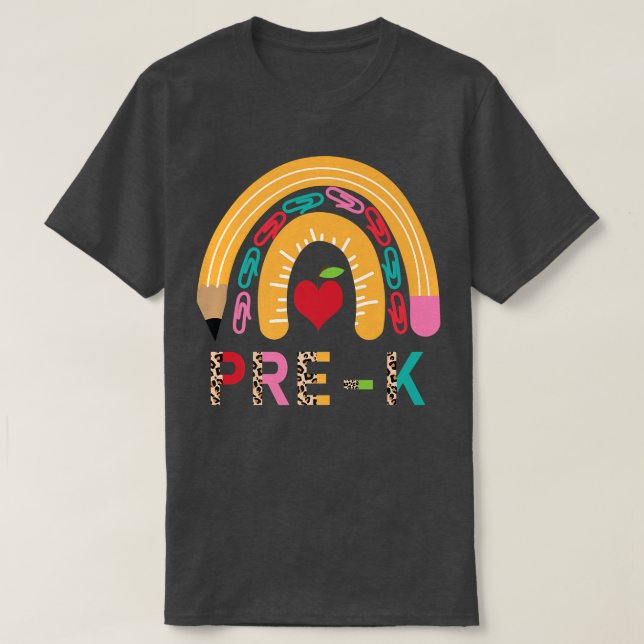 Camiseta Pista De Professor PREK Arco-Íris De Volta À Escol (Frente do Design)