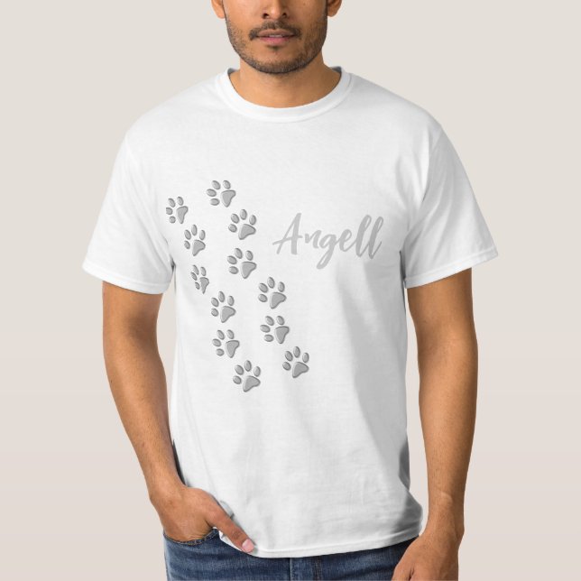 Camiseta Pistas de Cachorro de Prata Padrão Impressão de Fu (Frente)