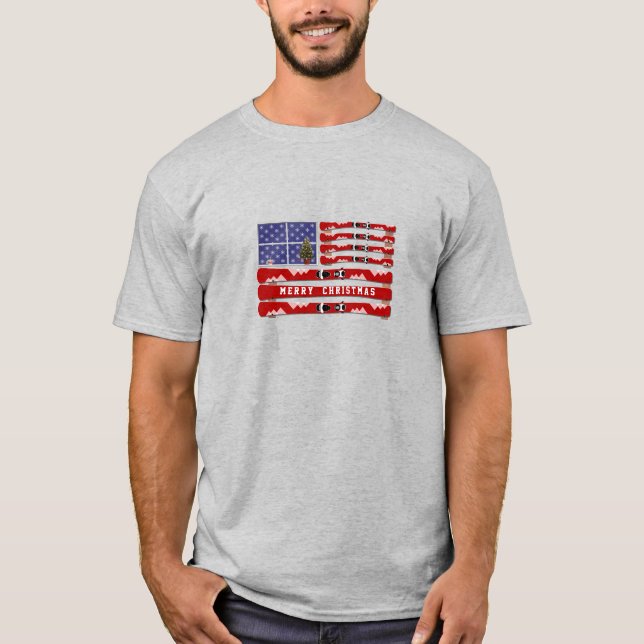 Camiseta Pistas de Natal e Bandeira do Snow USA (Frente)