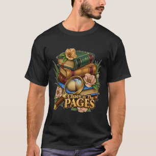 Camiseta Pistas Nas Páginas Pilha de Livros de Mistério Vin