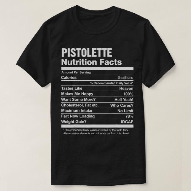 Camiseta Pistolette Nutrition Facts Funny Graphic  (Frente do Design)