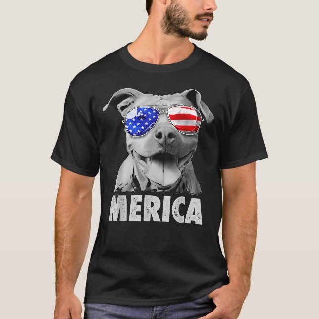 Camiseta Pit Bull 4 De Julho Merica Men American Flag Sung (Frente)
