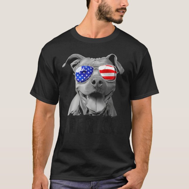 Camiseta Pit Bull 4 De Julho Merica Men American Flag Sung (Frente)