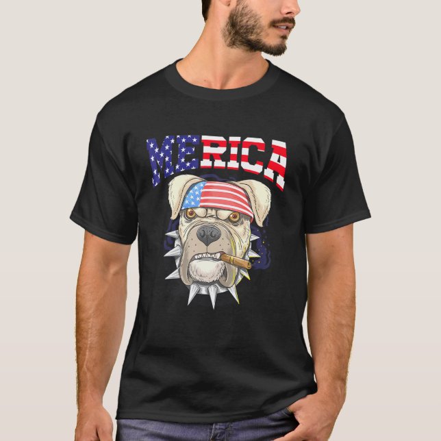 Camiseta Pit Bull 4 de julho Merica Men American Flag Sung (Frente)
