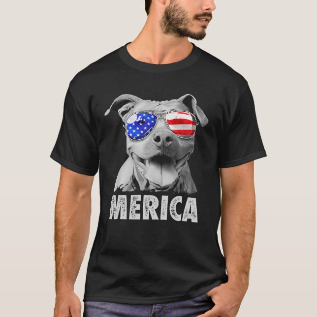 Camiseta Pit Bull 4 De Julho Merica Men American Flag Sung (Frente)
