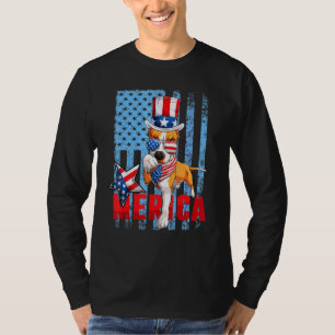 Camiseta Pit Bull 4 de julho Merica Men Women USA Flag Dog
