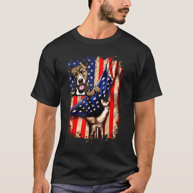 Camiseta Pit Bull American Flag Dog (Frente)